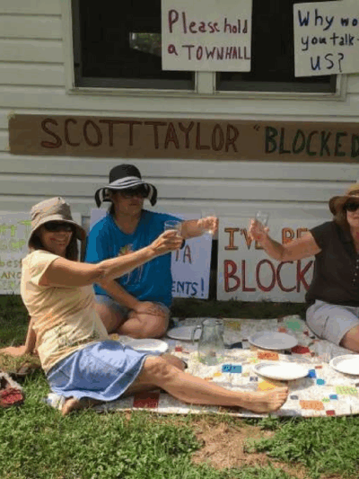 Scott Taylor's constituents held a "blocked party" on their lawn.