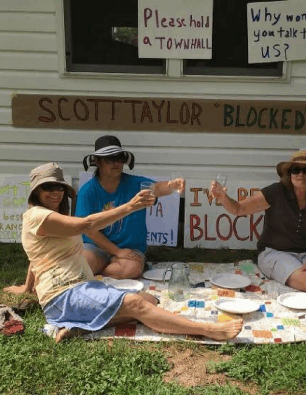 Scott Taylor's constituents held a "blocked party" on their lawn.