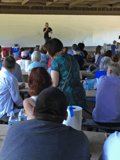 ACLU members listened to our Executive Director Claire Gastanaga at the annual CrabFest.