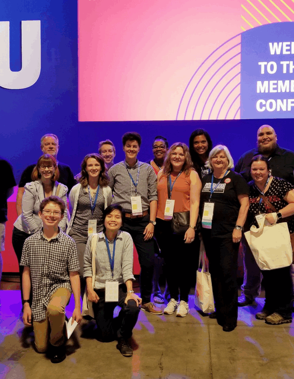 The ACLU of Virginia, along with 13-year-old activist Henry Haggard, against the stage at the ACLU National Membership Conference in Washington D.C. in the summer of 2018