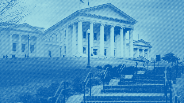 an engraved photo of the Capitol in ACLU azure and ACLU blue