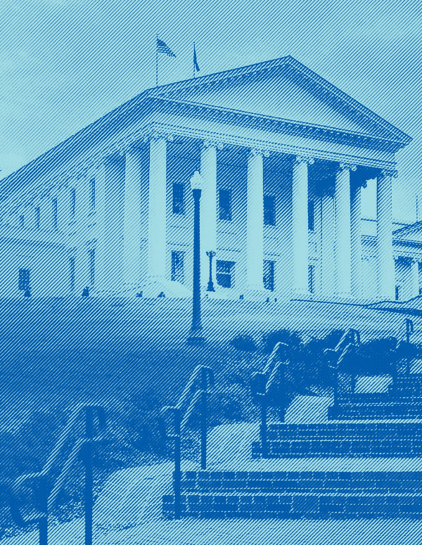 an engraved photo of the Capitol in ACLU azure and ACLU blue