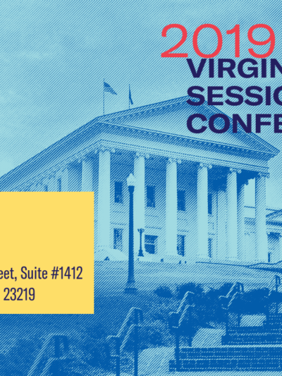 a flyer for the 2019 Session Confessions event with the Virginia Capitol in the background