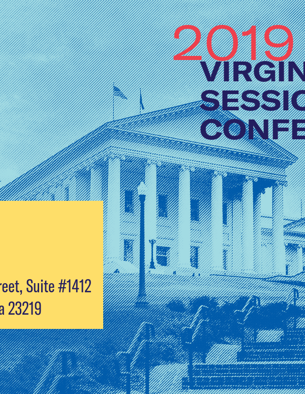 a flyer for the 2019 Session Confessions event with the Virginia Capitol in the background