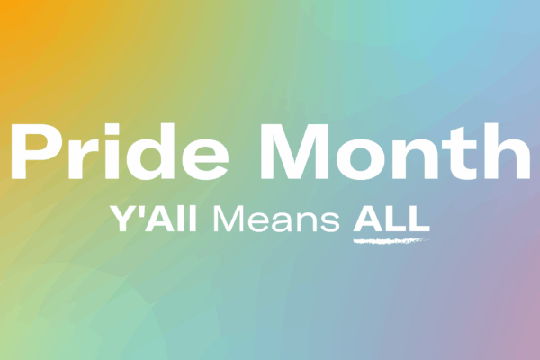 On a rainbow gradient background, the white text "Pride Month Playlist" is centered in the graphic.