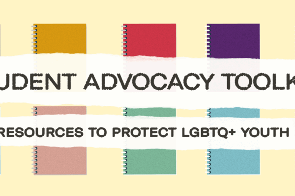 Background of colorful notebooks with the text "Student Advocacy Toolkit" front and center