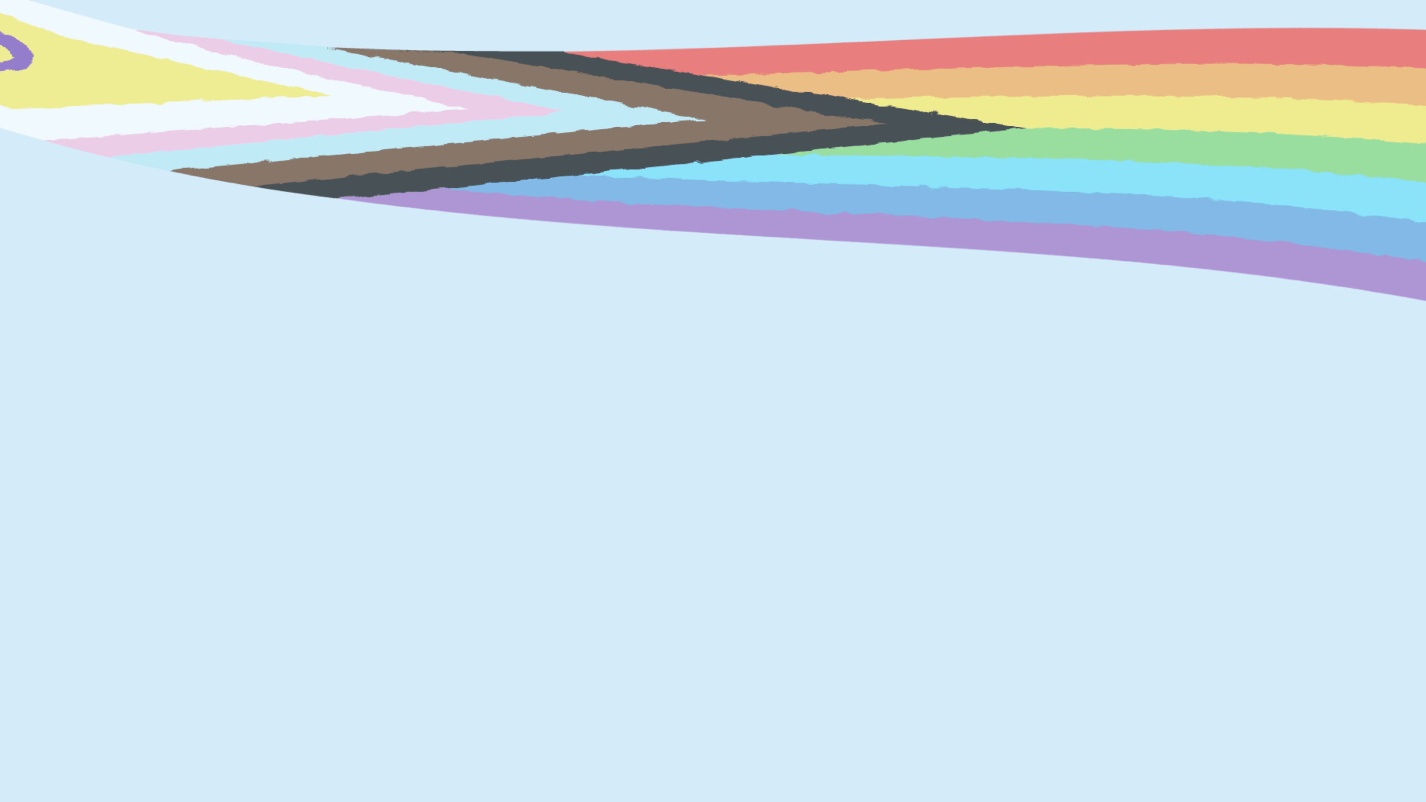 The pride inclusive flag flows across a light blue background.