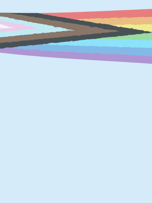 The pride inclusive flag flows across a light blue background.