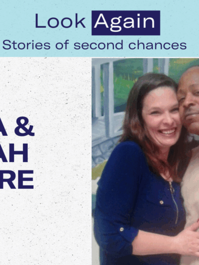 Photo of Sarah and Vega Moore hugging each other during prison visit