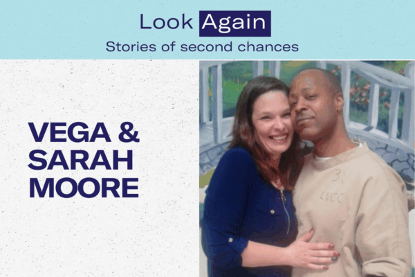 Photo of Sarah and Vega Moore hugging each other during prison visit