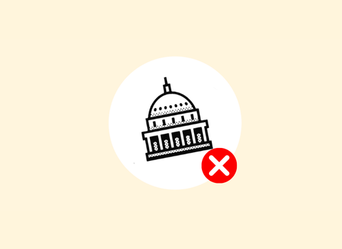 A capitol building icon with an X.