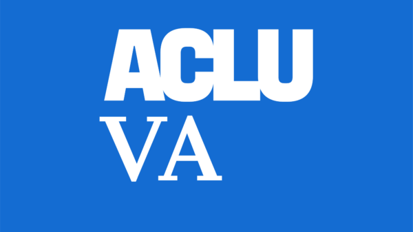 The text "ACLU VA" over a blue background.