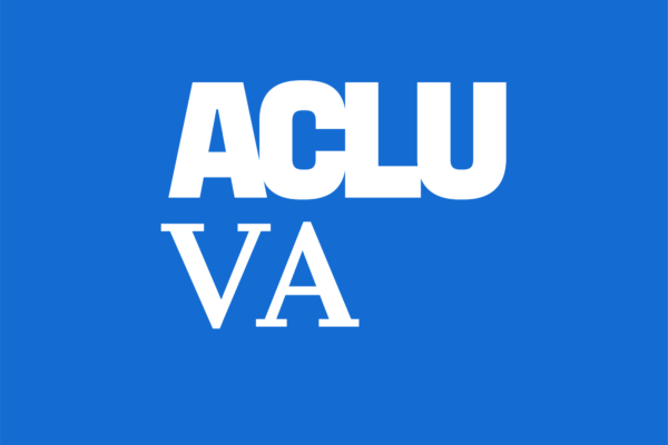 The text "ACLU VA" over a blue background.