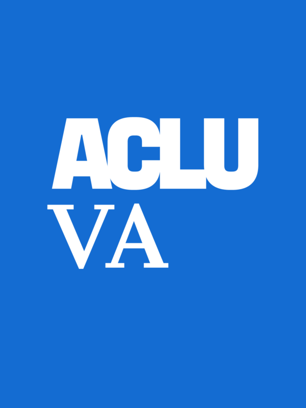 The text "ACLU VA" over a blue background.