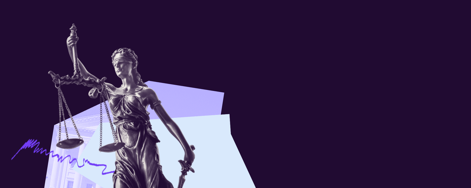 Lady justice over abstract shapes.