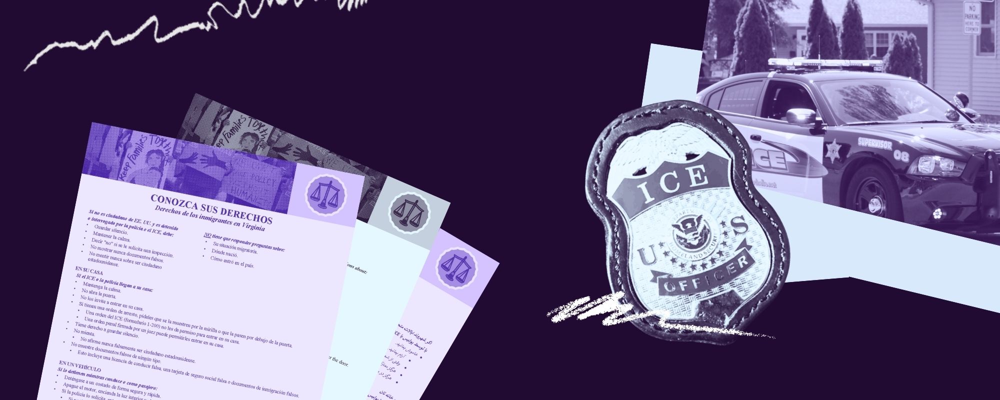 Graphic with ACLU-VA's Know Your Rights against ICE materials