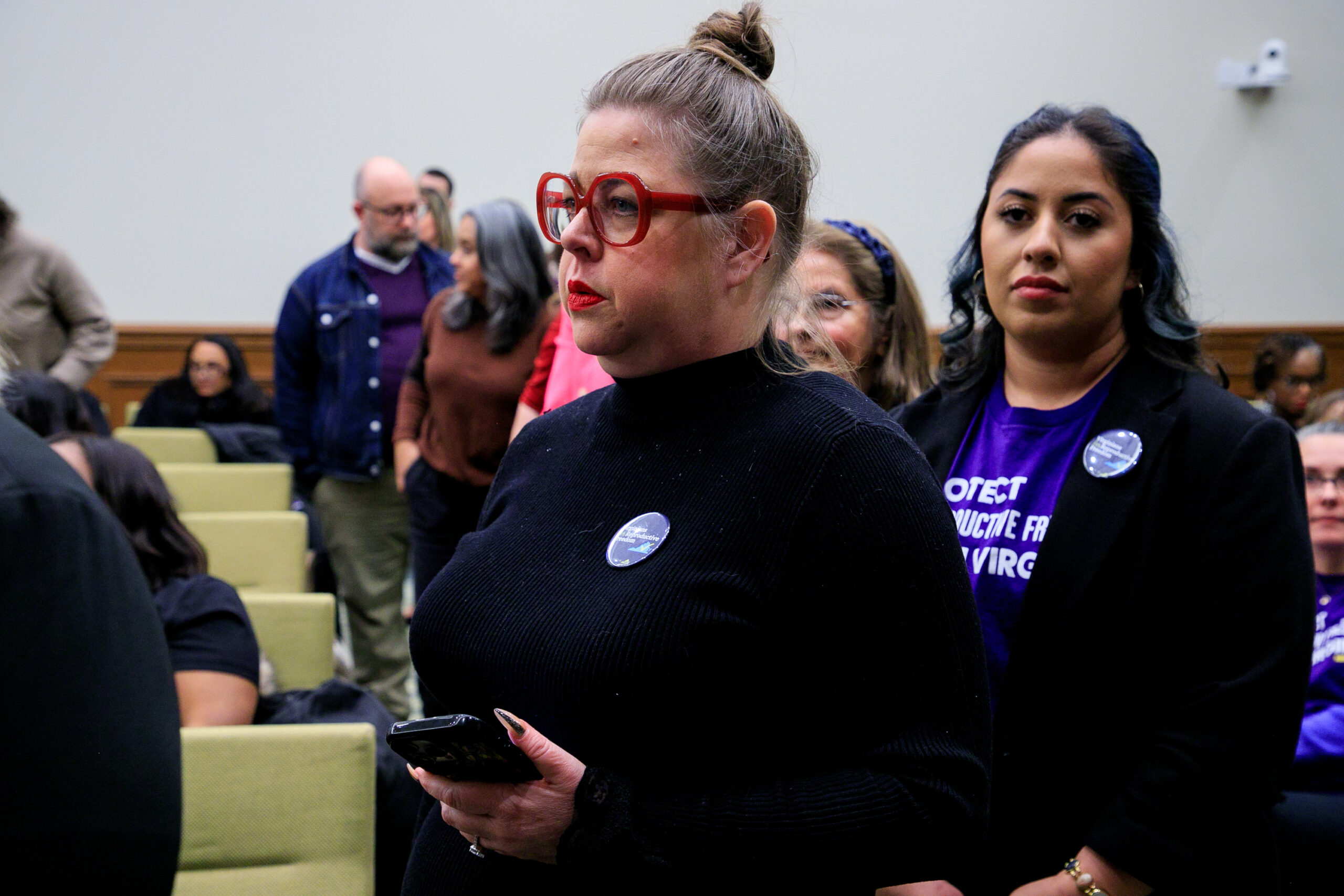 Heather stands in line with repro advocates about to testify before Virginia lawmakers