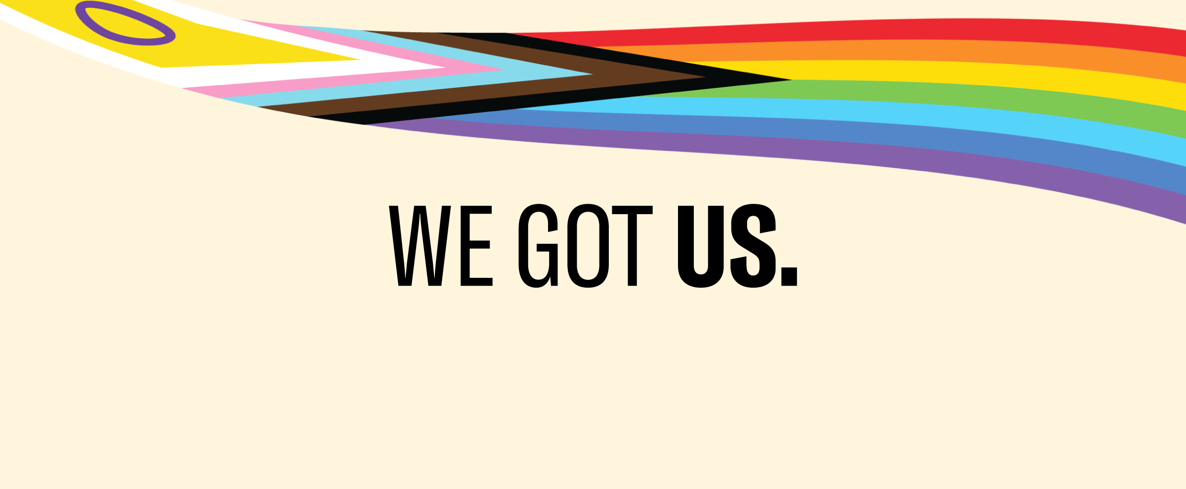 A pride inclusive rainbow over a light yellow background.