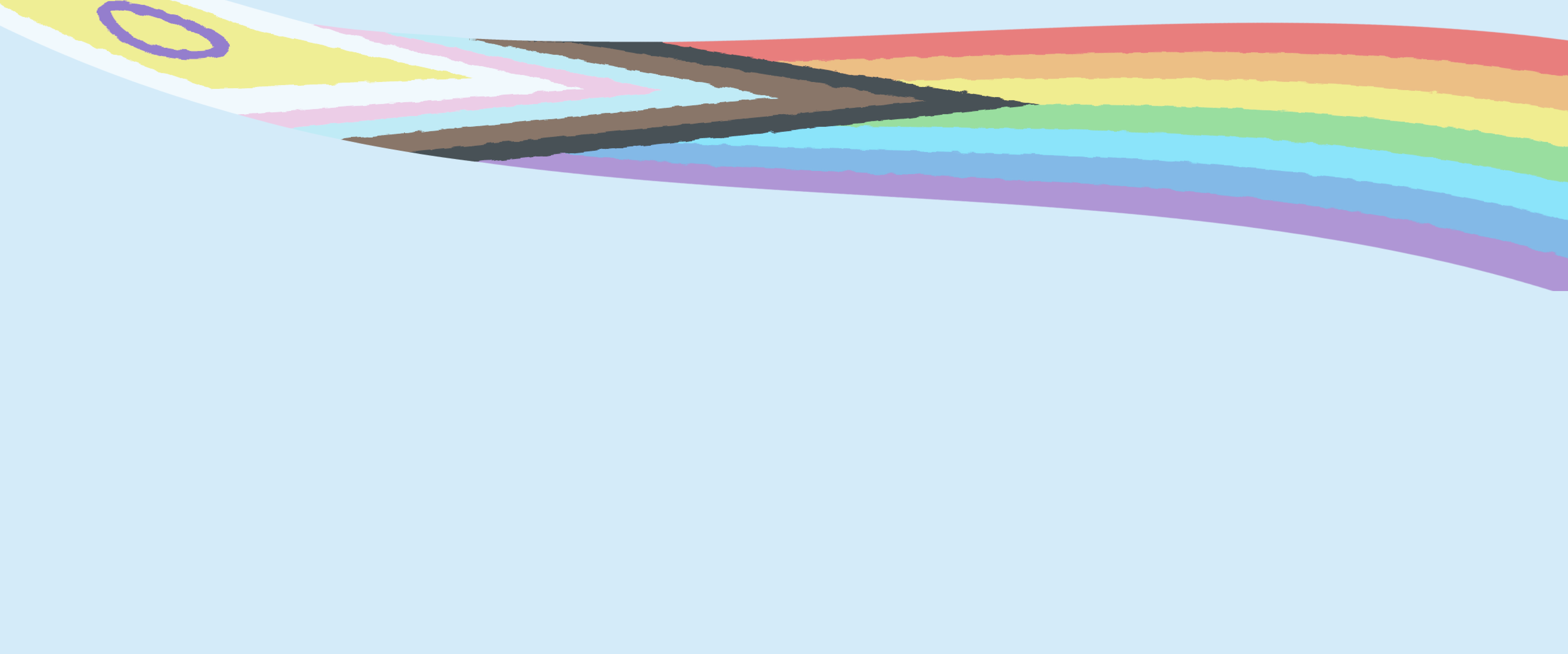 The pride inclusive flag flows across a light blue background.