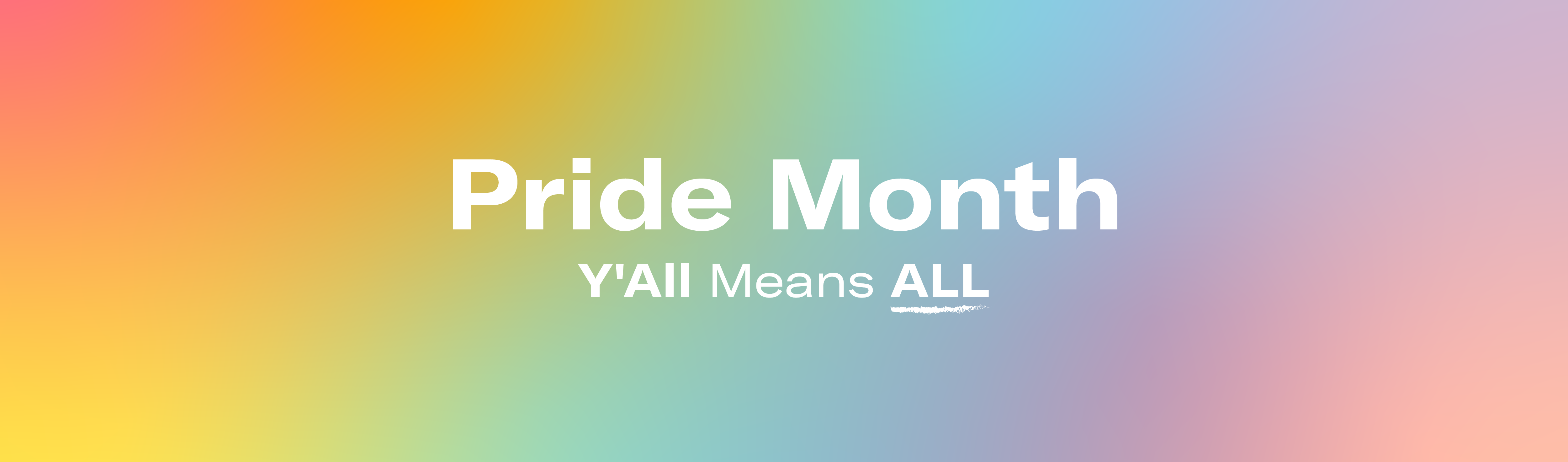 On a rainbow gradient background, the white text "Pride Month Playlist" is centered in the graphic.