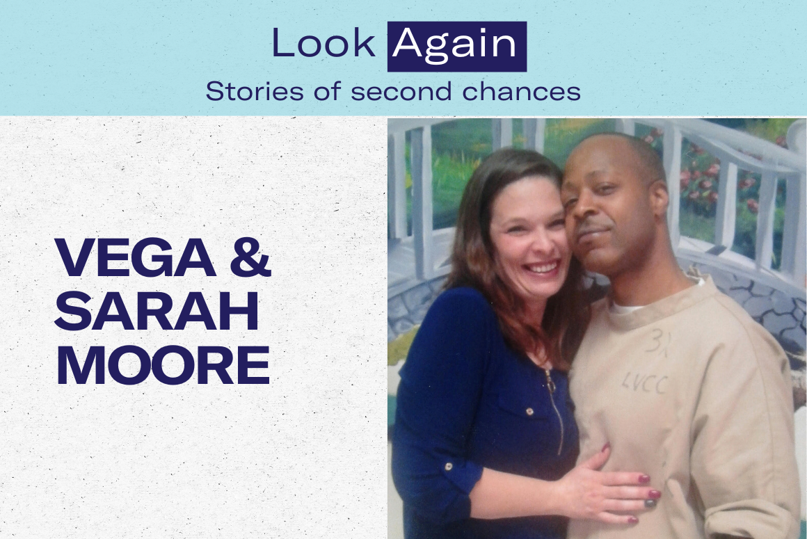 Photo of Sarah and Vega Moore hugging each other during prison visit 