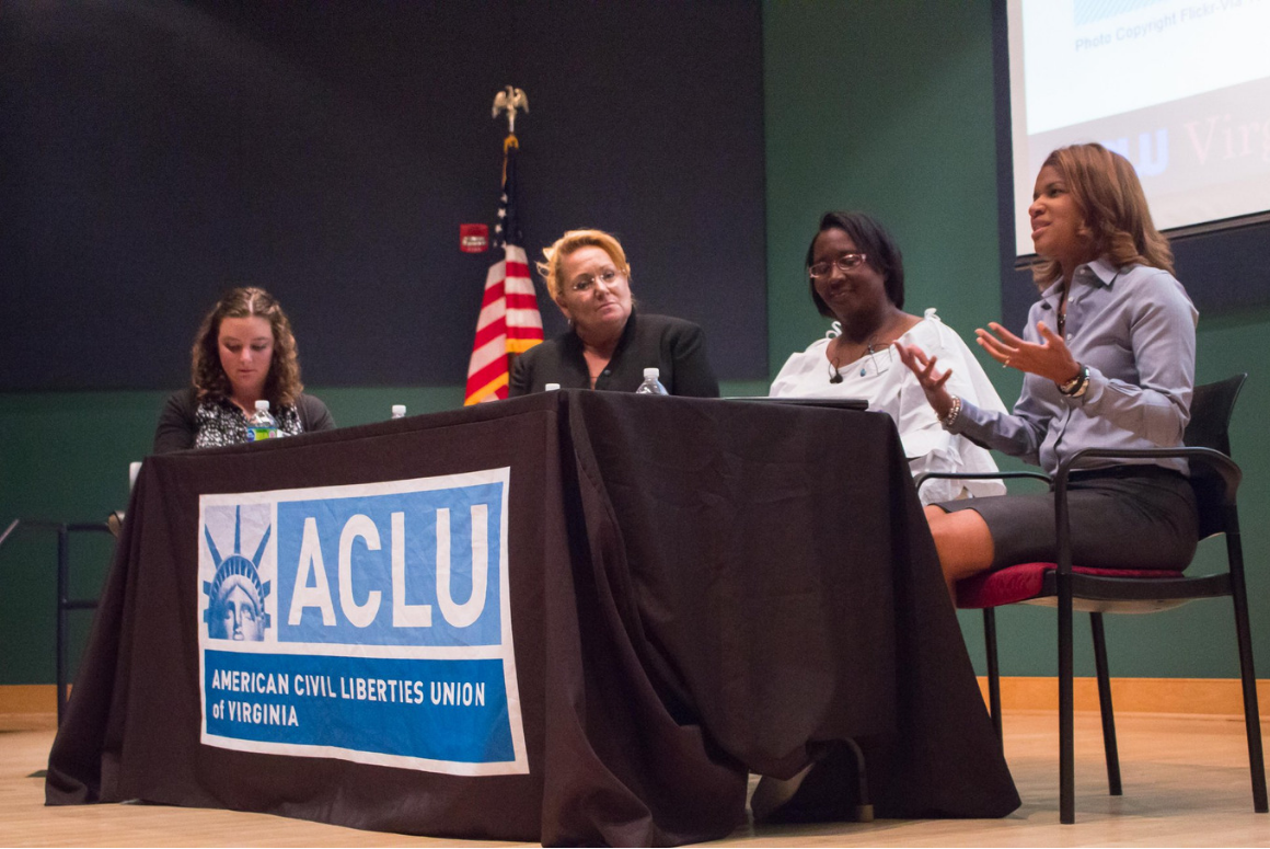ACLUVA Annual Meeting 2018 panelists.png Panelists Kemba Smith, Angela Antoine, and Heidi Christiansen spoke at the 2018 ACLU-VA Annual Meeting
