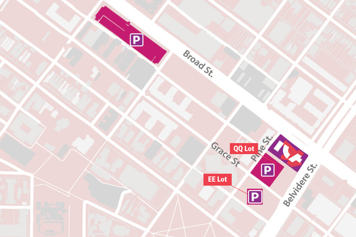 map of downtown richmond where the ICA is located, with parking information