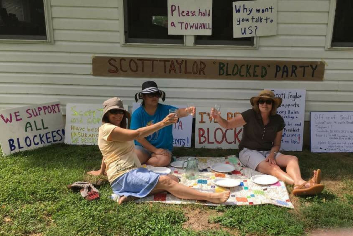 Scott Taylor's constituents held a "blocked party" on their lawn.