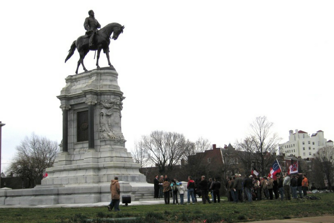 People gather at Lee Statue in Richmond for a protest