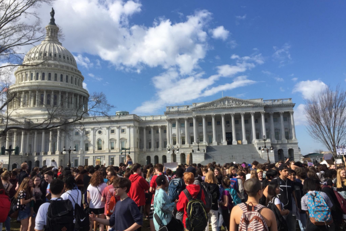 students gather in front of the Capitol for a massive protest