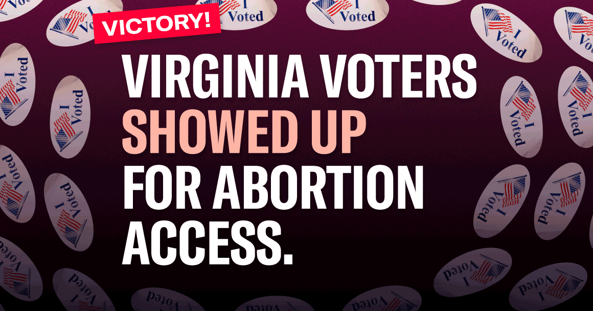 Victory: Virginia Voters Showed Up for Abortion Access with a bunch of "I voted" stickers in the background.