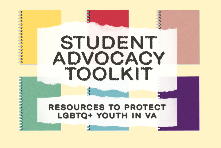 Background of colorful notebooks with the text "Student Advocacy Toolkit" front and center