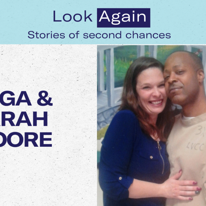 Photo of Sarah and Vega Moore hugging each other during prison visit 