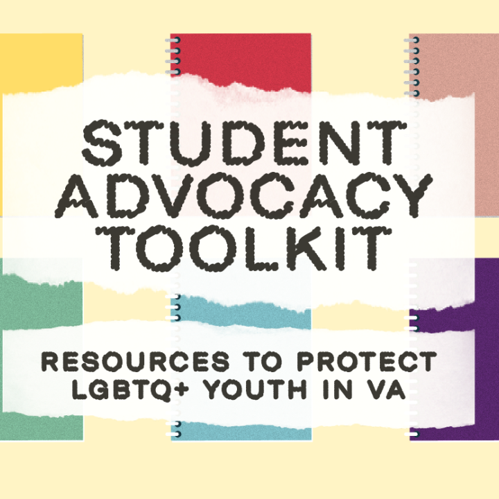 Background of colorful notebooks with the text "Student Advocacy Toolkit" front and center