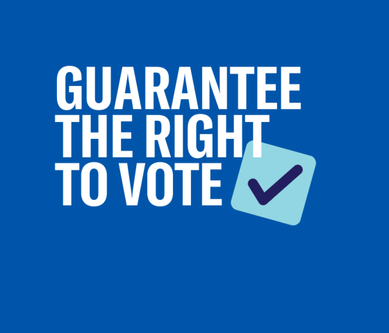 blue background with text "guarantee the right to vote"